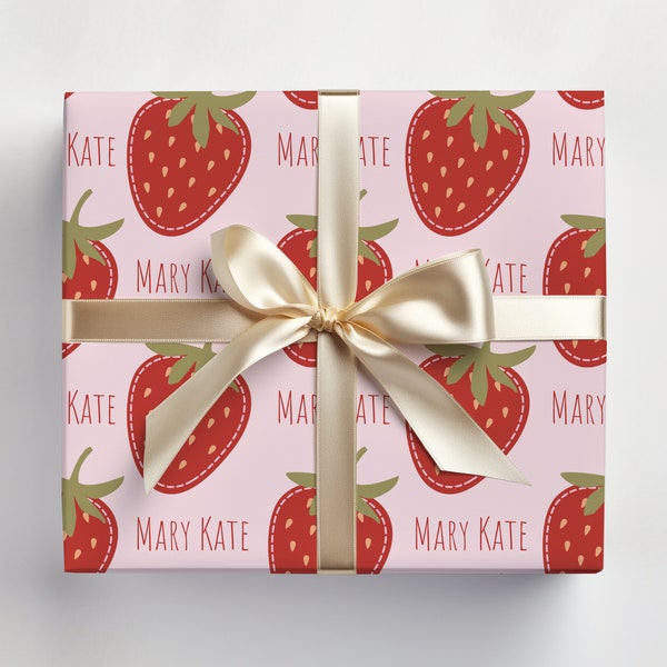 Strawberry Personalized Wrapping Paper | Baby Shower | First 1st Birthday | Personalized Gifts | Gift Wrap | Girl Birthday | Present