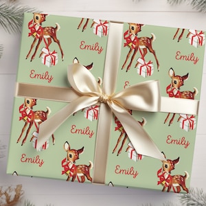 Christmas Deer Wrapping Paper | Personalized Gifts | Xmas Wrapping Paper | Gift Wrap | Deer with Present | Christmas Gifts | Monogram Gift