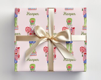 Nutcracker Floral Personalized Christmas Wrapping Paper | Personalized Xmas Gift Wrap | Name Wrapping Paper