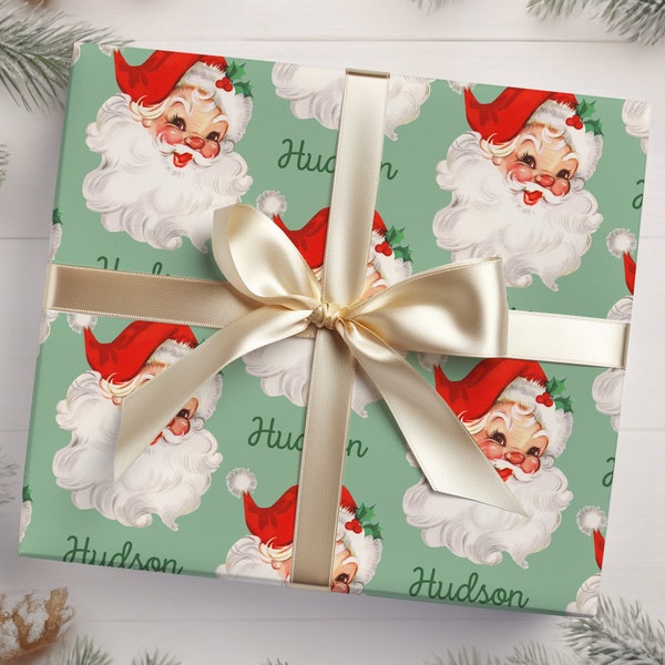 Santa Personalized Christmas Wrapping Paper | Personalized Gifts | Custom Wrapping Paper | Vintage Looking Santa Wrapping Paper | Name Gift