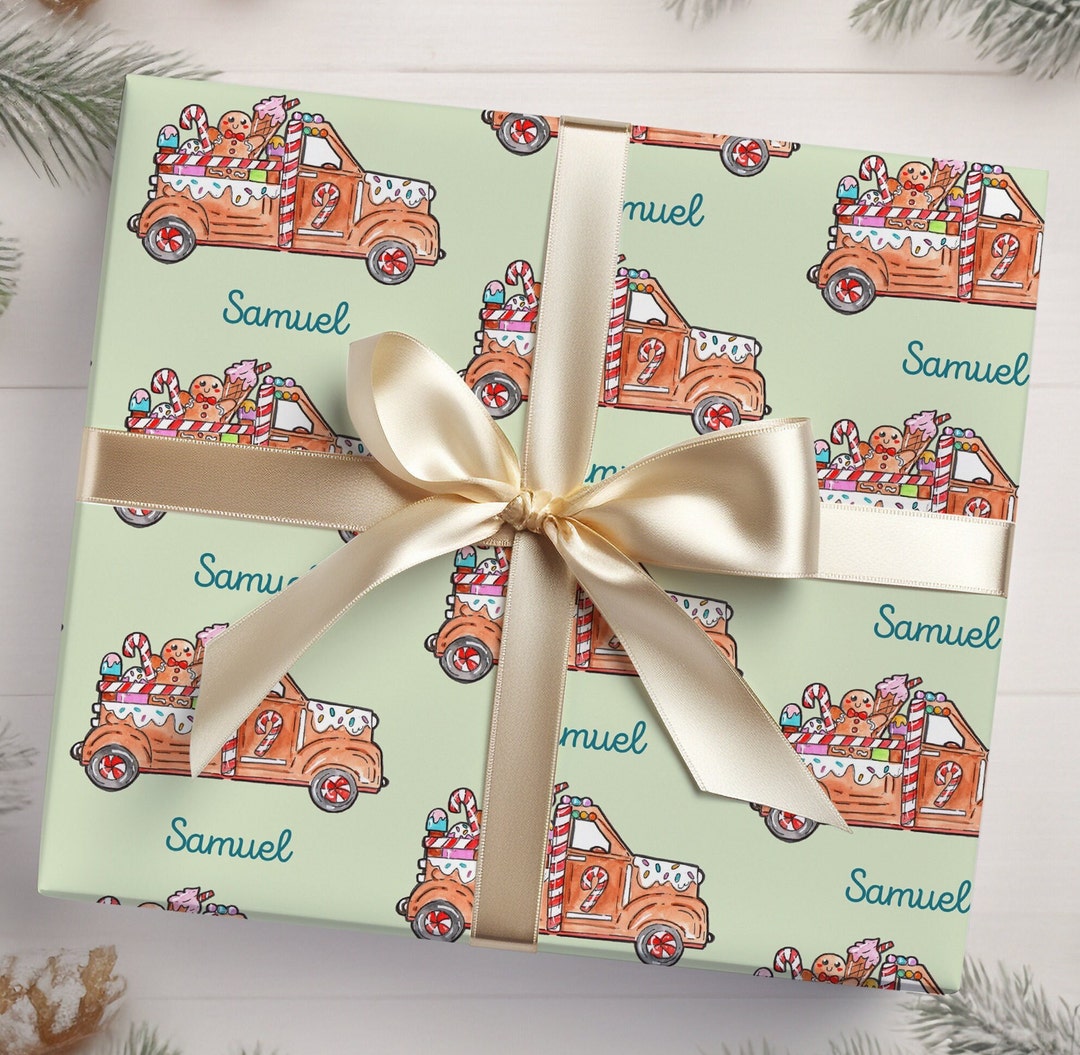 Gingerbread Truck Wrapping Paper Name Personalized Wrapping Paper