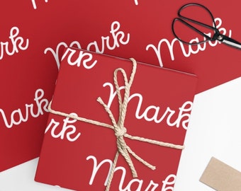 Papier cadeau de couleur unie avec nom | Cadeaux personnalisés | Papier cadeau anniversaire | Papier cadeau de Noël | Papier cadeau unisexe | Rouge