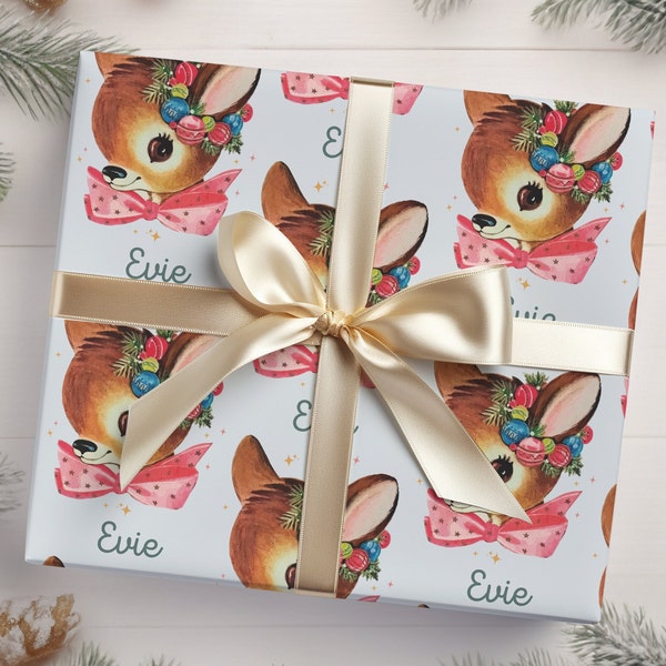 Christmas Baby Deer Wrapping Paper | Vintage Inspired Deer | Christmas Gift Wrap | Personalized Gifts | Name Wrapping Paper | Xmas Reindeer