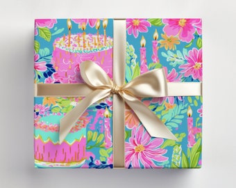 Preppy Birthday Cake Wrapping Paper | Birthday Gift Wrap | Gifts for Her