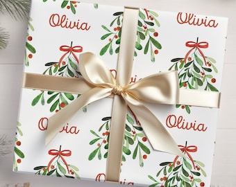 Mistletoe Personalized Christmas Wrapping Paper | Personalized Wrapping Paper | Custom Wrapping Paper | Mistletoe Wrapping Paper | Mistletoe