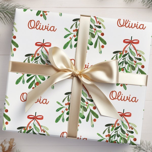 Mistletoe Personalized Christmas Wrapping Paper | Personalized Wrapping Paper | Custom Wrapping Paper | Mistletoe Wrapping Paper | Mistletoe