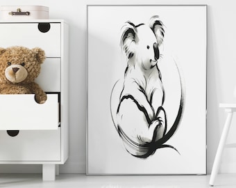 Print koalakwekerij: minimalistische babydierenkunst (digitale download)