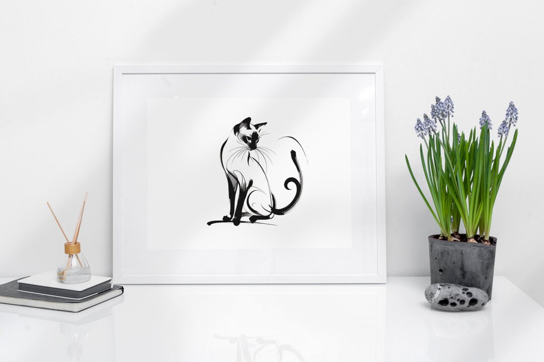 Elegant Siamese Cat Art Print: Black and White Cat Lover Gift (digital ...