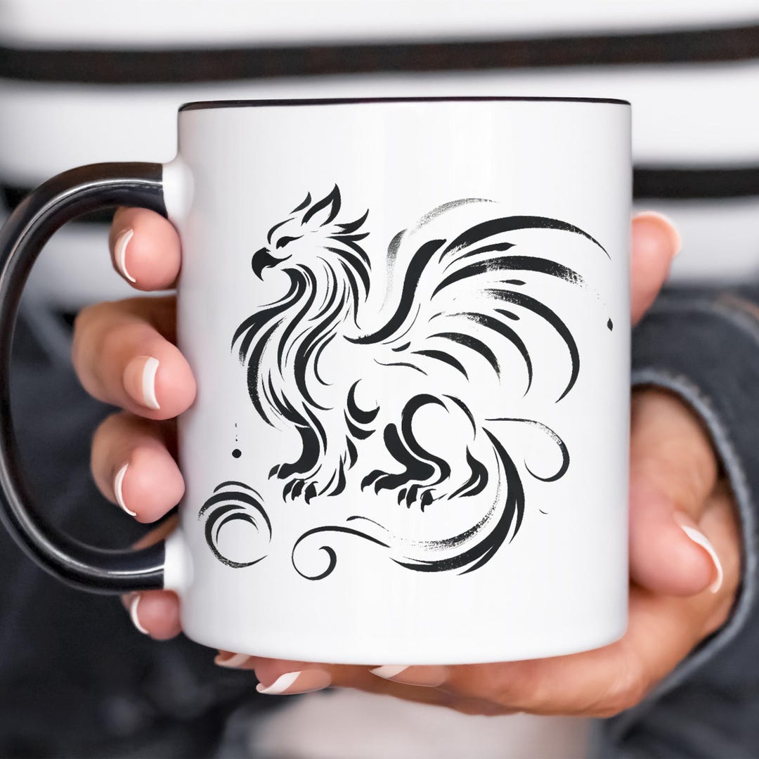 Griffin Mythical Creature Mug, Fantasy Coffee Cup, Gothic Griffin Art ...