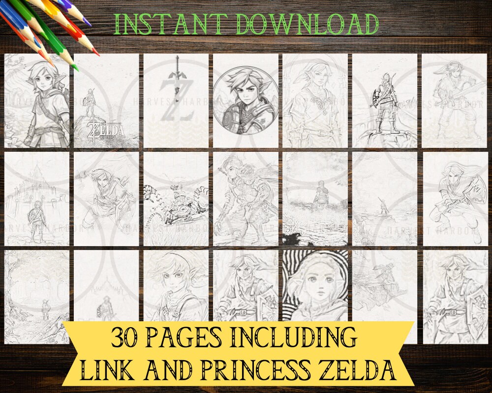 Zelda 30 Coloring Pages, Link Princess Zelda Triforce Coloring Page