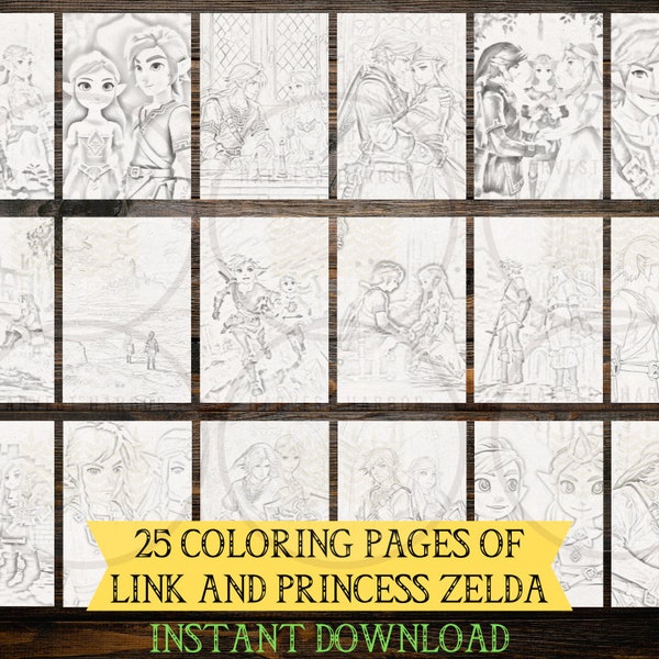 Exciting 25-Page Link and Princess Zelda Coloring Book: Fun and Creative Legend of Zelda Pages. Downloadable, Engaging LOZ Printable PDF