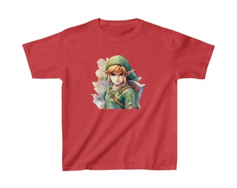 Zelda Kids Tee, The Legend of Zelda T Shirt, Loz Game Series Shirt,  Link in Traditional Armor Set with Shield Top, Hyrule Hero Watercolor