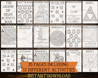 The Legend of Zelda Activity Pages, Link Princess Zelda Triforce Inspired Book, Reduce Screen Time Loz Gamer Activities, Zelda Coloring Page