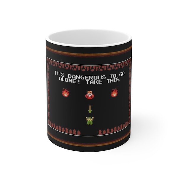 The Legend of Zelda Game Mug, Retro Loz Game "It's Dangerous to Go Alone Take This" 11oz Ceramic Cup, Great Gamer Gift #Zelda #Zelda Cup