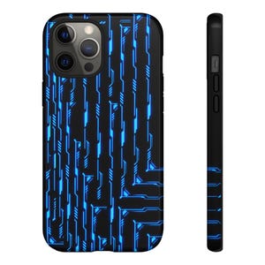 Blue Neon Circuit Board Phone Case | Cyberpunk Tech Lines