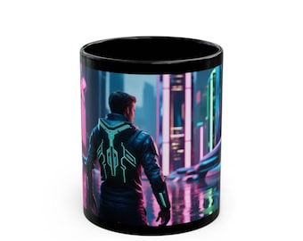 Cyberpunk Coffee Mug: Futuristic Neon Design, Gamer Gift