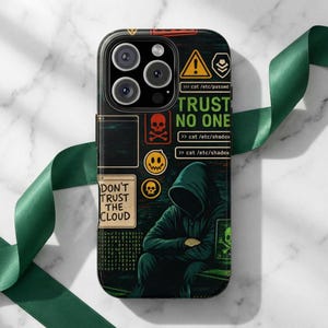 Hacker Phone Case for iPhone Samsung, Programmer Coder Linux Terminal Case, Cyber Security Tech Gift, Trust No One Design,  Whitehat, Robot