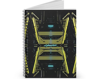 Cuaderno de espiral cyberpunk: Diario de ciencia ficción neón, páginas rayadas - Para clientes de EE. UU.