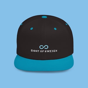 Embroidered Snapback Hat: Black & Turquoise Flat Bill Cap