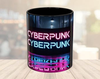 Cyberpunk Neon Cityscape Mug: Futuristic Coffee Cup