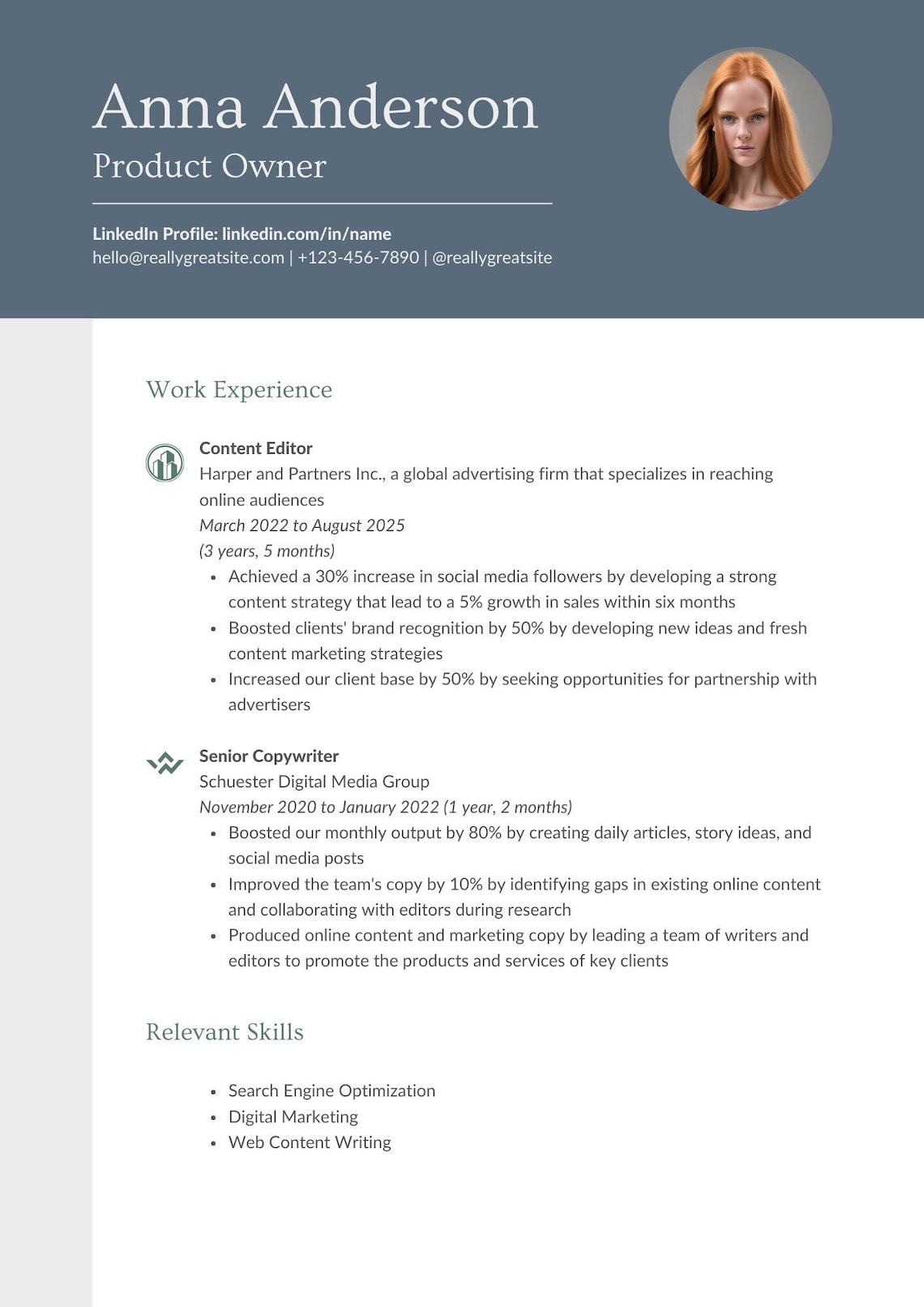 Professional & Modern CV Template for Word, Google Docs, Apple Pages ...
