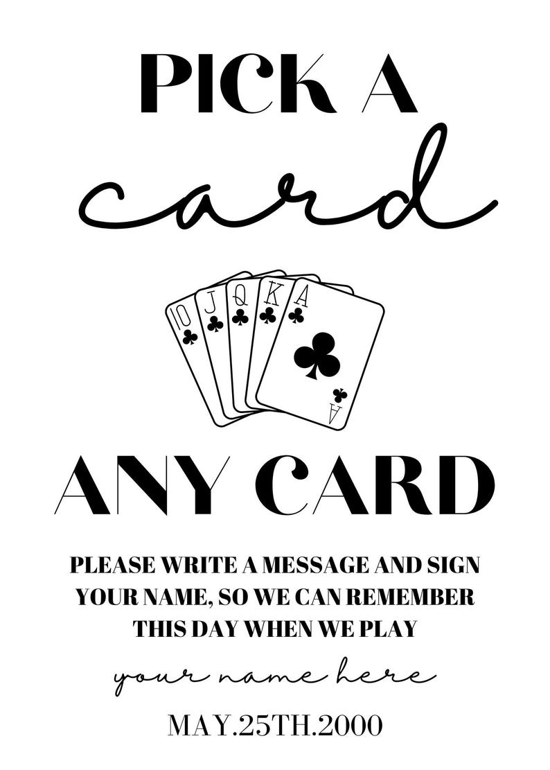 Write A Message Sign Pick a Card, Any Card Guestbook Sign Template | Editable & Downloadable ...