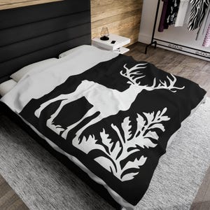 Large Cozy  Deer Silhouette Cozy  Velveteen Plush Blanket