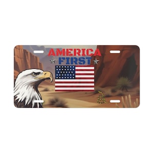 America First Eagle Desert Scene Vanity License Plate Vanity Plate