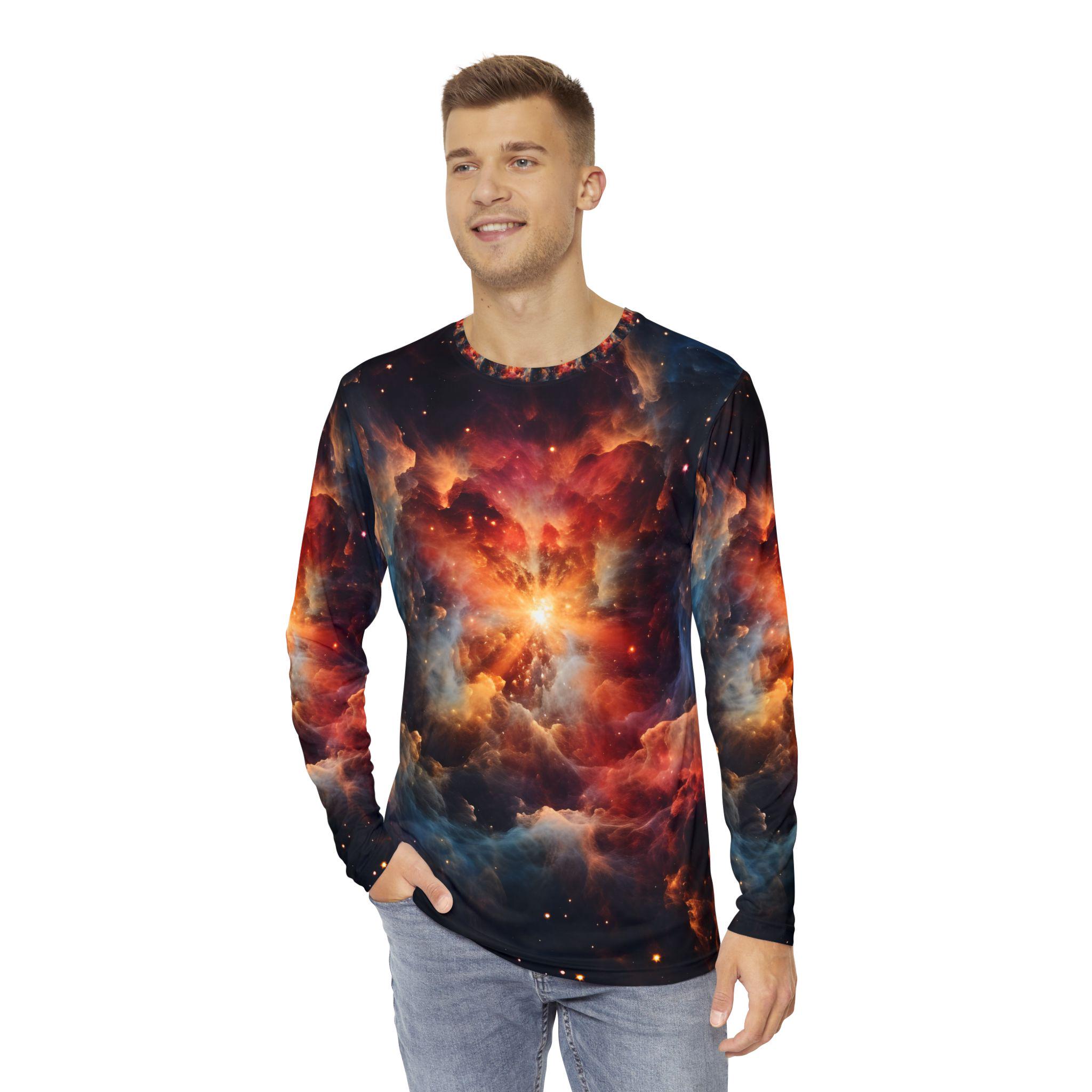 Cosmic Galaxy Men's Long Sleeve Shirt (AOP), image size:2048x2048