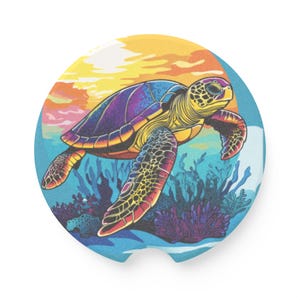 Soapstone Car Coaster with Sea Turtle Swimming Design Coastal Car Accessory  Soapstone Car Coaster