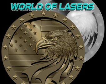 Modelo 3D Stl y Escala de Grises para fresadoras Láser y CNC - Head Eagle with Flag USA