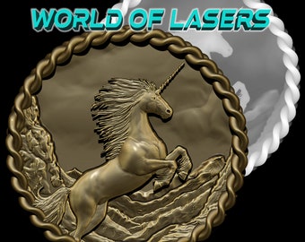 Modelo 3D Stl y Escala de Grises para fresadoras Láser y CNC - Unicornio