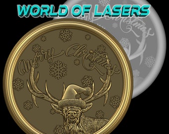 レーザーおよび CNC フライス盤用 3D モデル Stl およびグレースケール - クリスマス鹿 v1