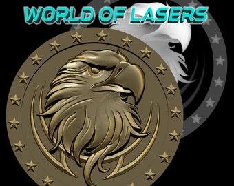 Modelo 3D Stl y Escala de Grises para fresadoras Láser y CNC - Cabeza Águila con marco estrellas