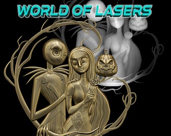 3D model Stl and Grayscale for Laser and CNC milling machines - Jack and Sally Halloween