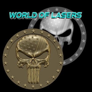 Model 3D Stl i Grayscale dla frezarek laserowych i CNC - Punisher v1 z ramkami gwiazd
