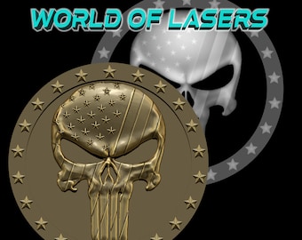 Modelo 3D Stl y Escala de Grises para fresadoras Láser y CNC - Punisher v1 con marco de estrellas