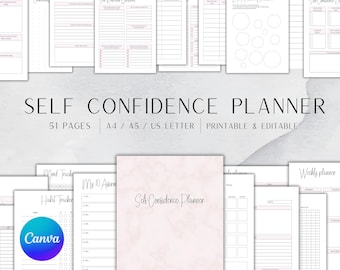 EDITABLE Self Confidence Planner Templates Canva Self Love Planner Self Esteem Wellness Workbook Mood Tracker Confidence Book Manifest Plan