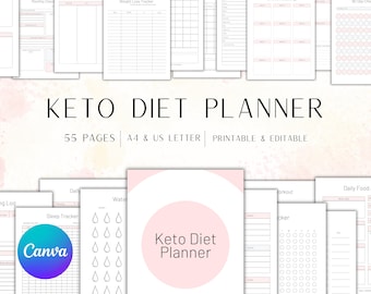 BEWERKBAAR Keto-dieetplanner CANVA Gezond voedseldagboek Fitnessdagboek Lichaamsmeting Dieet Gewichtsverliesplanner Dieettraining Keto-logboek
