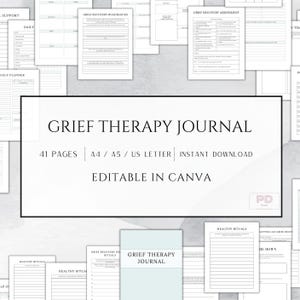 EDITABLE Grief Therapy Journal Workbook Worksheets Emotional Support Coping with Loss and Grief Counseling Printablem Bereavement Journal