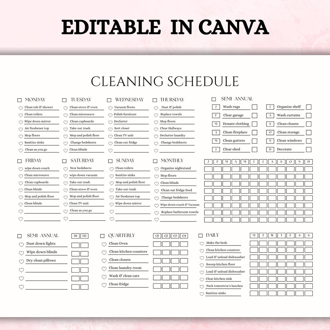 Editable Cleaning Schedule: Minimalist Chore Chart (canva, PDF) - Etsy