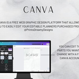 K&ouml;nnte beinhalten: Ein Screenshot eines Computerbildschirms, der die Canva-Website zeigt. Der Bildschirm zeigt eine Planervorlage mit dem Text "Low Carb Food List". Der Text "YOU CAN EDIT THE PARTS YOU WANT TO CHANGE WITH A FREE CANVA ACCOUNT" ist ebenfalls auf dem Bildschirm zu sehen.