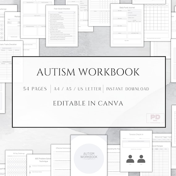 EDITABLE Autism Workbook Canva Autistic Planner Journal For Adults and Kids Editable Autism Checklist Autistic Gift PDF Autism Tracker