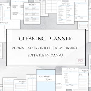 EDITALBE Planejador de limpeza Canva Templates Tarefas domésticas Quadro de tarefas familiares Limpeza de primavera A4 A5 Carta dos EUA Master Cleaning Goodnotes