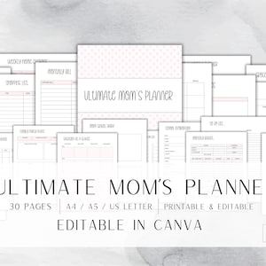 EDITABLE Ultimate Mom Planner Templates Canva Mother Family Budget School Journal Logs Home Children Kids Baby Planner Homework Log
