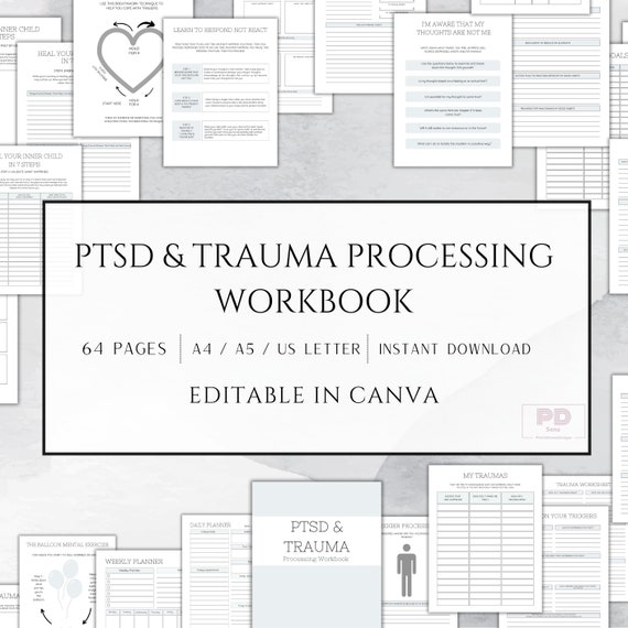 EDITABLE PTSD & Trauma Processing Worksheets Workbook Therapy Safety Plan Prompts Adult Trauma Therapy Canva PDF Links Self Acceptance