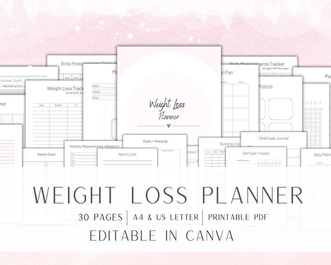 EDITABLE Weight Loss Planner Canva Weight Control Planner Tracker ...