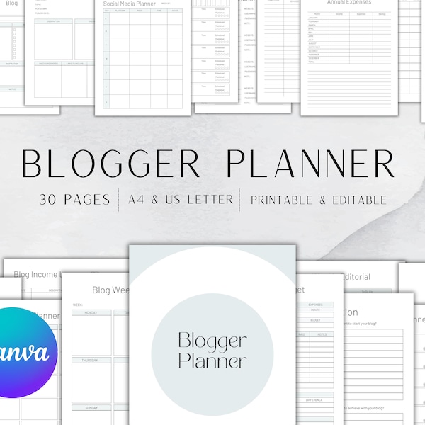 EDITABLE Blogger Planner Blog Planner PDF Digital Blogging budget Planner Monthly Weekly Content Schedule Goal Tracker To-Do List editable