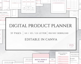 EDITABLE Digital Product Planner Canva Templates  PDF Planner Online Business Business Planner Product Price Pricing Worksheet Productivity