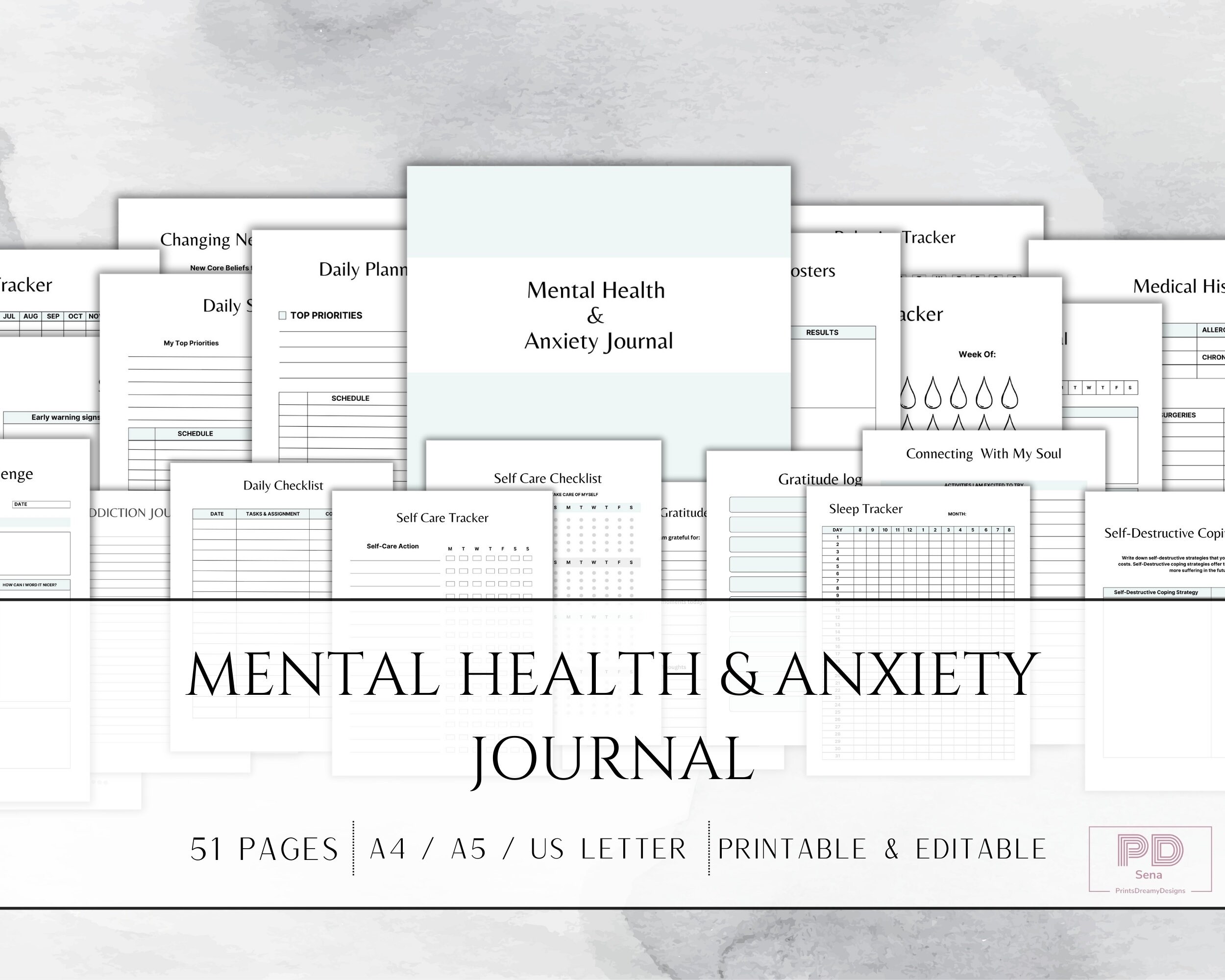 EDITABLE Mental Health & Anxiety Planner Journal Templates Printable ...